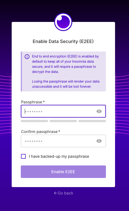 Encryption passphrase setup