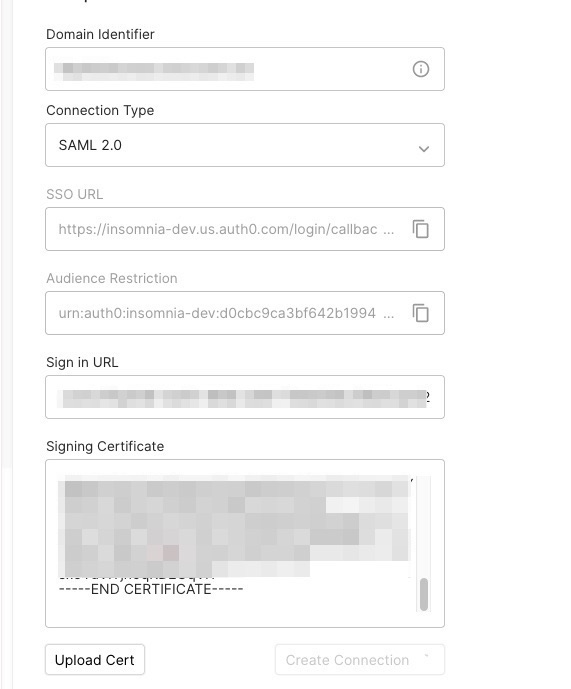 insomnia copy microsoft entra saml into org config